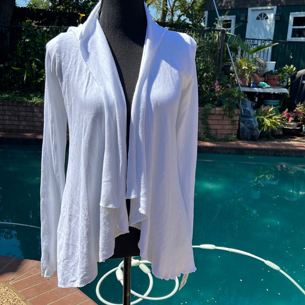 New! Lauren Moshi Open Front Handkerchief Hem Cardigan Hoodie White Size XS